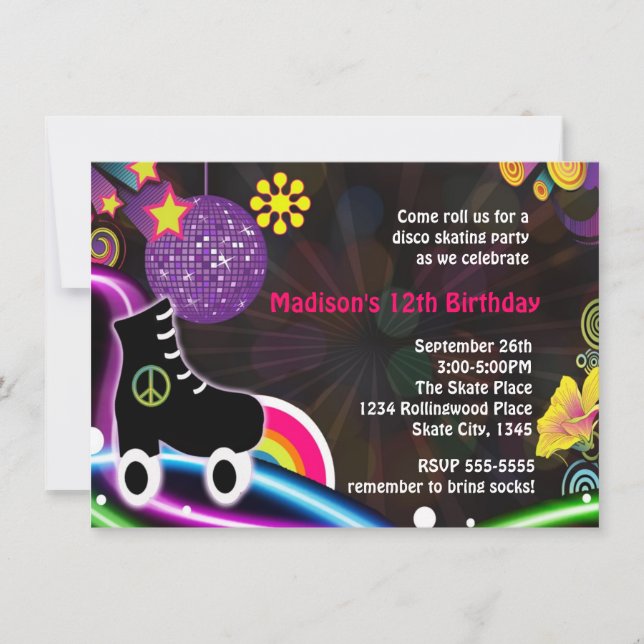 Convite para Festa de Patinação no Rolo Disco Glow (Frente)