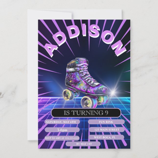 Convite para Festa de Patinação sobre Rodas Neon (Frente)