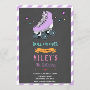 Convite para festa de patins Purple Roller