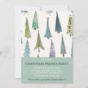 Convite para Festa de Pijama de Natal Árvores Fofa