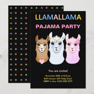 Convite para Festa de Pijamas de Llama