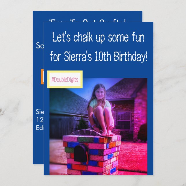 Convite para Festa de Pintura a Giz Criativa (Frente/Verso)