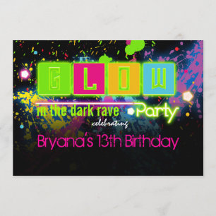 Convite para festa de pintura neon brilhante no es