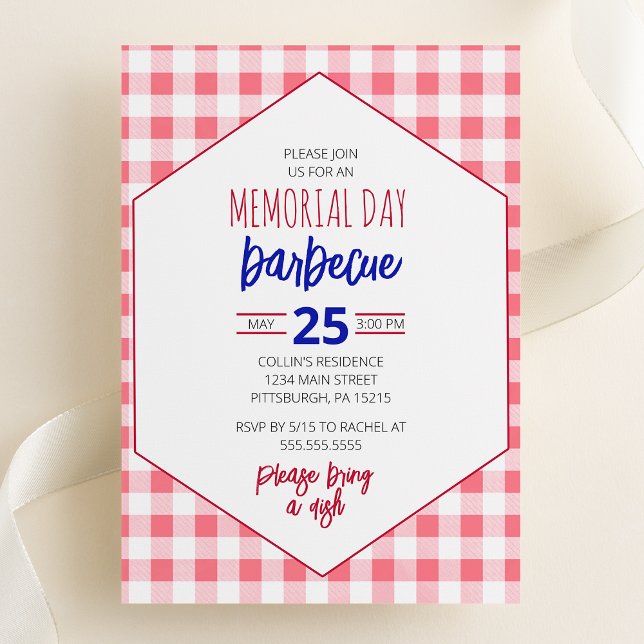 Convite para Festa de Piquenique com Churrasco (Memorial Day Barbecue Party Invitation - Picnic Table Design - Pot Luck Memorial Day)