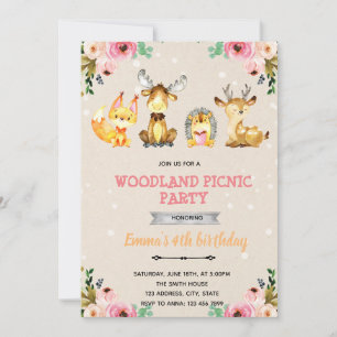 convite para festa de piquenique da menina da flor
