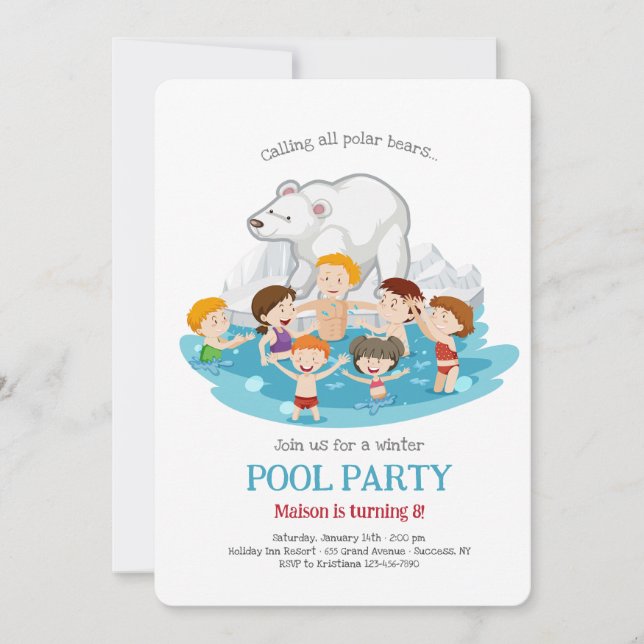 Convite para Festa de Piscina com Urso Polar (Frente)