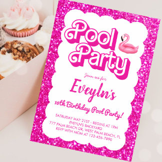 Convite para Festa de Piscina da Boneca Rosa Malib