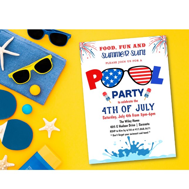 Convite para Festa de Piscina de 4 de Julho (Criador carregado)