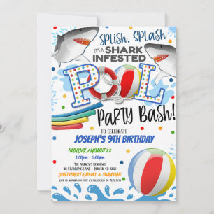 Convite para Festa de Piscina de Ataque de Tubarão