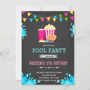 Convite para festa de piscina de filme de menina