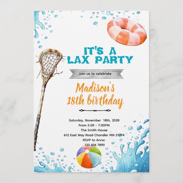 convite para festa de piscina de lacrosse (Frente)