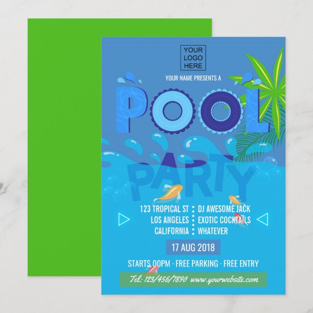 Convite para Festa de Piscina de Verão Corporativa (Frente/Verso)