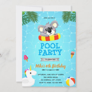 convite para festa de piscina do coala