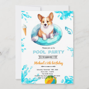 Convite para festa de piscina do Corgi