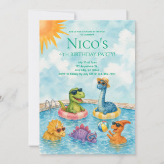 Convite para Festa de Piscina dos Dinossauros