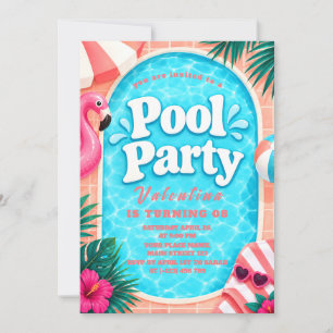 Convite para Festa de Piscina Flamingo Rosa