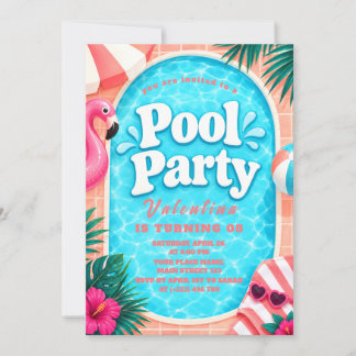 Convite para Festa de Piscina Flamingo Rosa