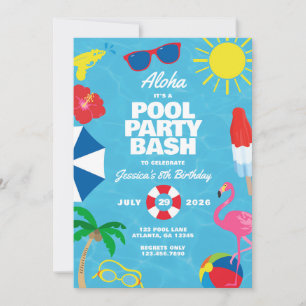 Convite para Festa de Piscina Luau