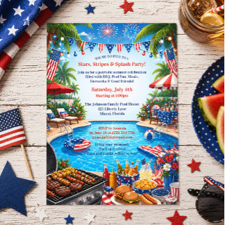 Convite para Festa de Piscina no Dia 4 de Julho Pa