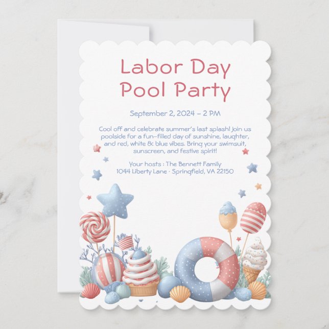 Convite para Festa de Piscina no Dia do Trabalho V (Frente)