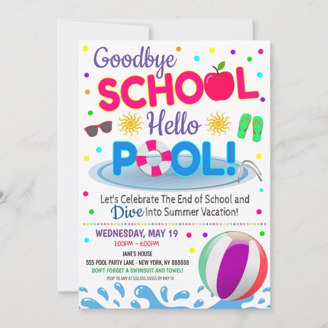 Convite para Festa de Piscina para Meninas de Adeu (Frente)