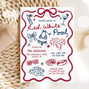 Convite para Festa de Piscina Vermelho e Branco de