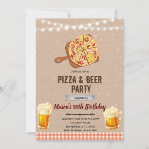 Convite para festa de pizza e cerveja