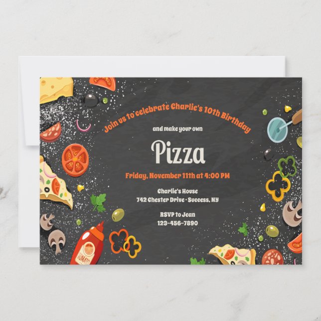 Convite para Festa de Pizza Faça Você Mesmo (Frente)