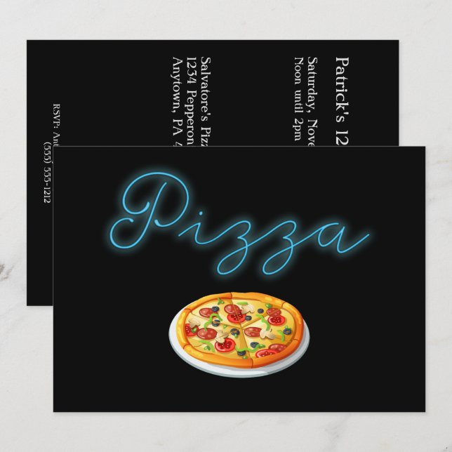 Convite para Festa de Pizza Neon Glow (Frente/Verso)