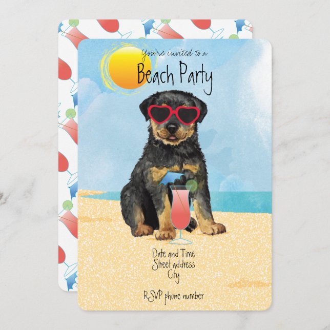Convite para Festa de Praia de Verão do Rottweiler (Frente/Verso)