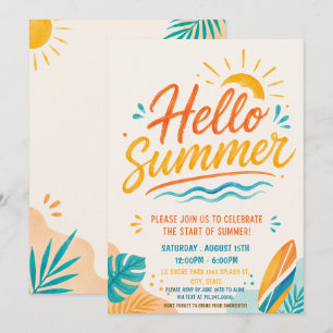 Convite para Festa de Praia de Verão Olá