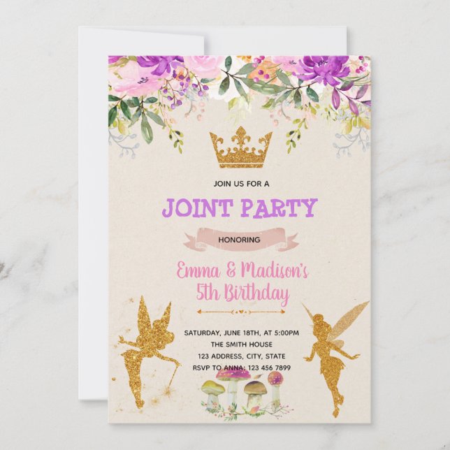 convite para festa de princesa fada (Frente)