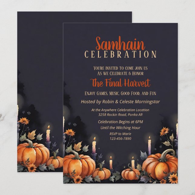 Convite para Festa de Samhain Abóboras e Velas de  (Frente/Verso)