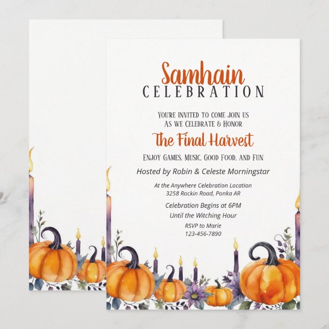 Convite para Festa de Samhain Outono Abóboras & Ve (Frente/Verso)