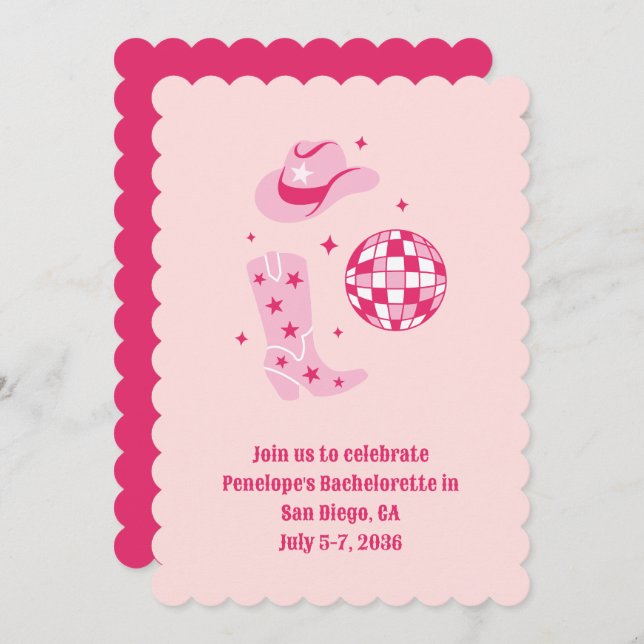 Convite para Festa de solteira de Cowgirl do Disco (Frente/Verso)