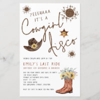 Convite para Festa de solteira de Disco de Cowgirl