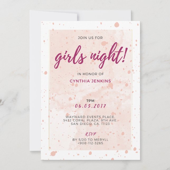 Convite para Festa de solteira de Glam Rosa (Frente)