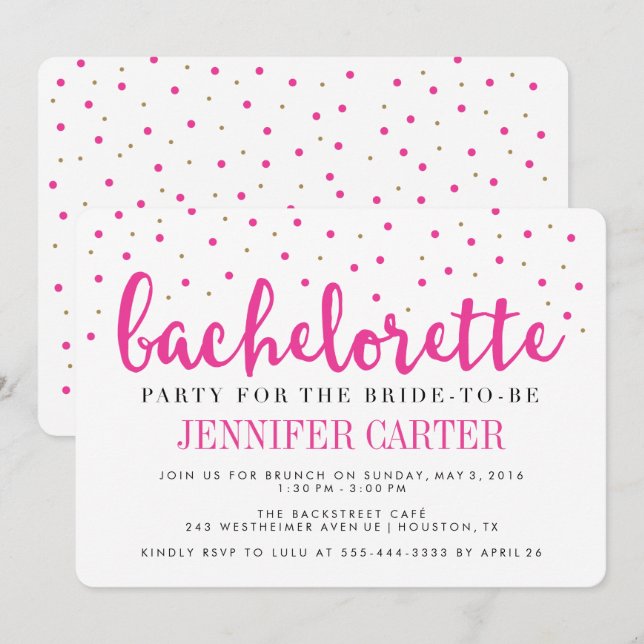 Convite para Festa de solteira de pontos Dourados  (Frente/Verso)