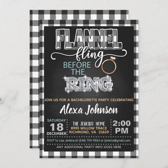 Convite para Festa de solteira Flannel Fling - WH (Frente/Verso)