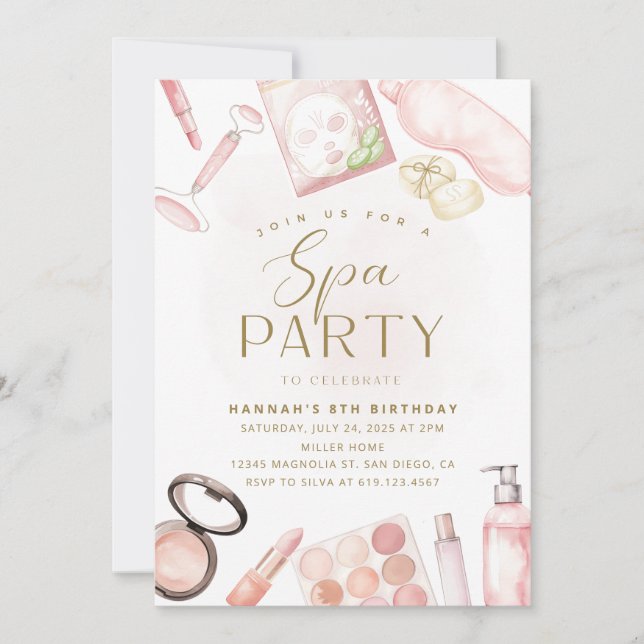 Convite para Festa de Spa para Meninas • Aquarela (Frente)