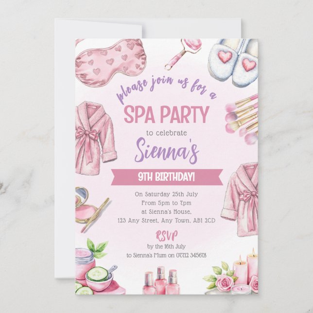 Convite para Festa de Spa Rosa Suave - Relaxe e Mi (Frente)