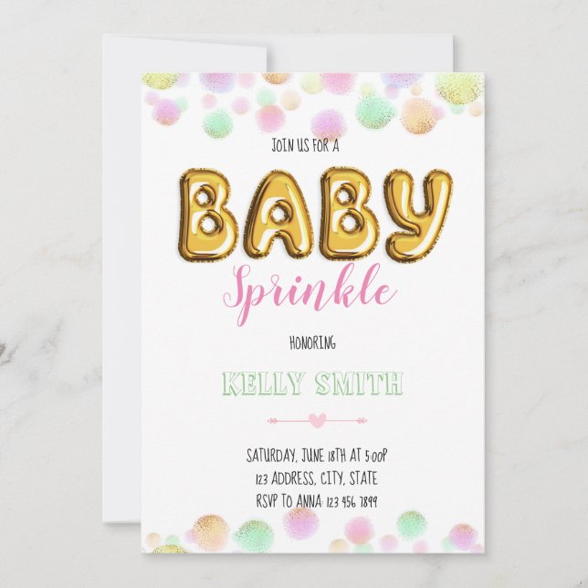 Convite para festa de sprinkle de bebê (Frente)