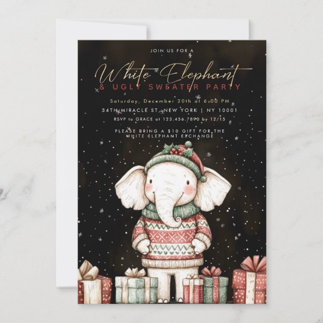 Convite para Festa de Suéter Feio do Elefante Bran (Frente)