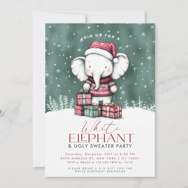 Convite para Festa de Suéter Feio do Elefante Bran (Frente)