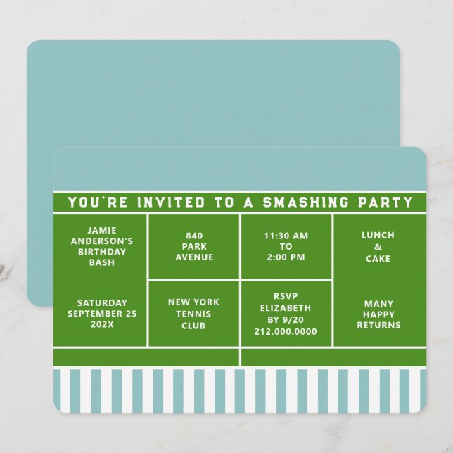 Convite para Festa de Tênis (Frente/Verso)