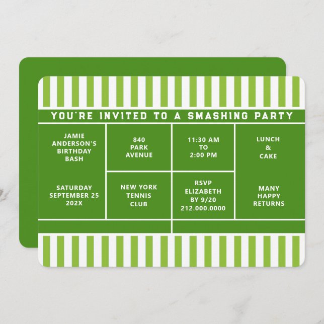 Convite para Festa de Tênis (Frente/Verso)