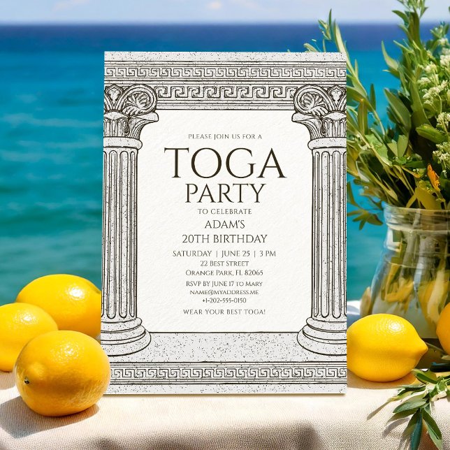 Convite para Festa de Toga Grega com colunas de pe (Criador carregado)
