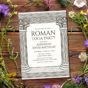 Convite para Festa de Toga Romana com colunas eleg