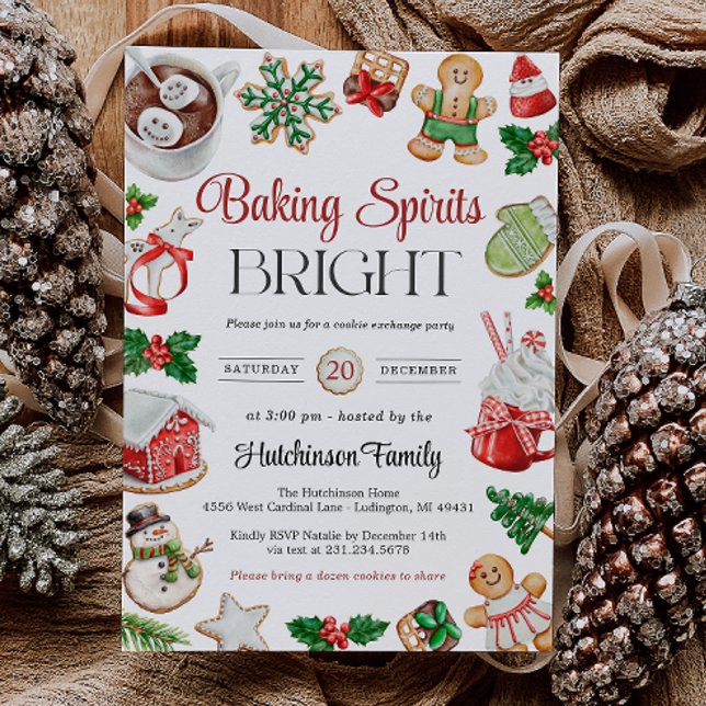 Convite para Festa de Troca de Biscoitos (Cookie Exchange Party Invitation - Baking Spirits Bright)