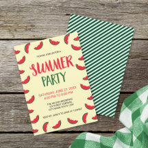 Convite para Festa de Verão com Melancia Vermelha 